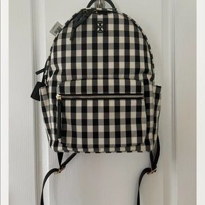 Tory Burch Piper Gingham Zip Logo in Black/Ivory. MSR $298